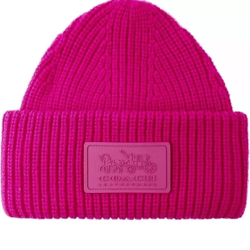 COACH Women's Classic Ribbed Tonal Patch Cuff Beanie Hyacinth- NWT